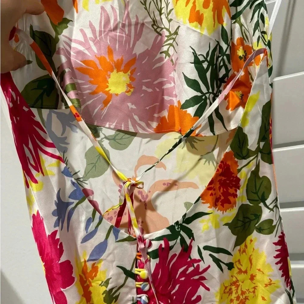 REFORMATION NWT Jennis Floral Silk Halter Mini Dress Low Back String Tie M - Picture 11 of 15